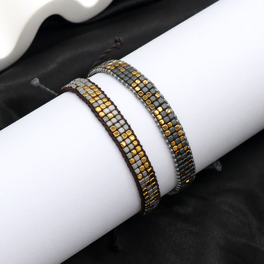 OEM Simple Custom Design Good Quality Wholesale Woven Best Friend Handmade Adjustable Three Layers Hematite Beads Bangle Bracelet