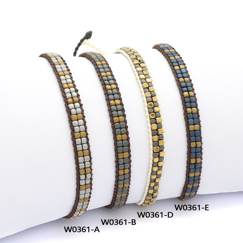 Custom Woven Good quality OEM Wholesale Simple Design Best Friend Handmade Adjustable Double Rows Hematite Beads Bangle Bracelet