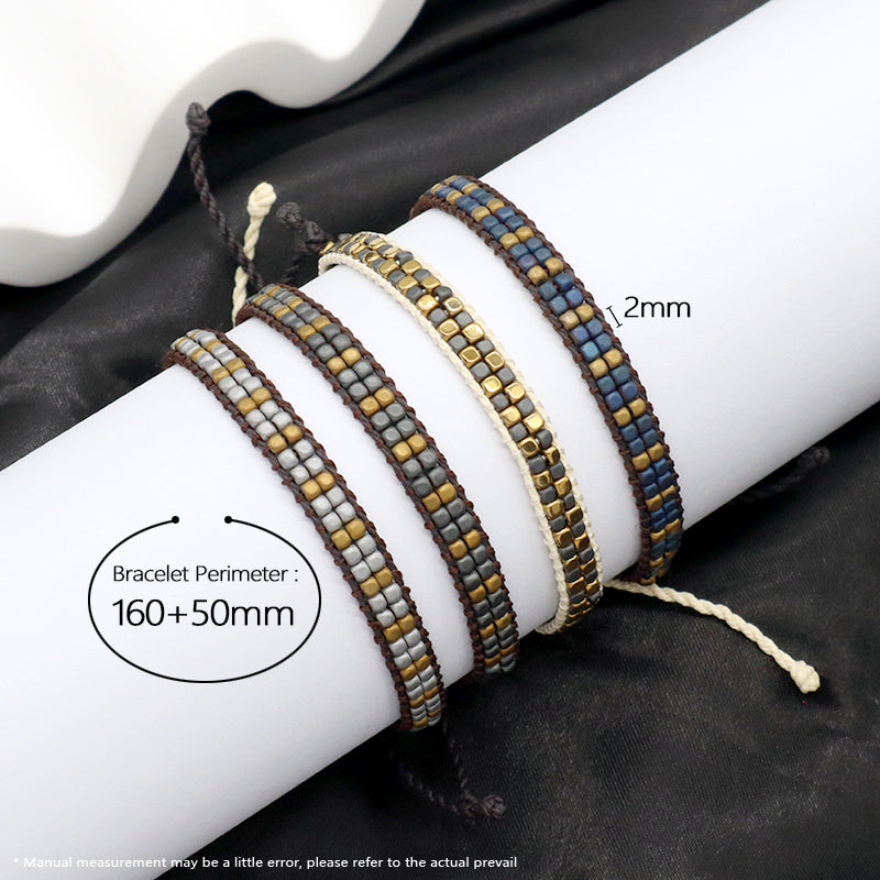 Custom Woven Good quality OEM Wholesale Simple Design Best Friend Handmade Adjustable Double Rows Hematite Beads Bangle Bracelet