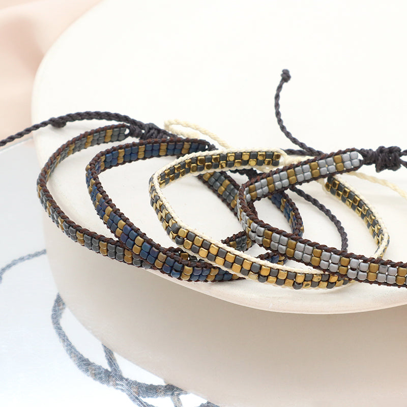Custom Woven Good quality OEM Wholesale Simple Design Best Friend Handmade Adjustable Double Rows Hematite Beads Bangle Bracelet