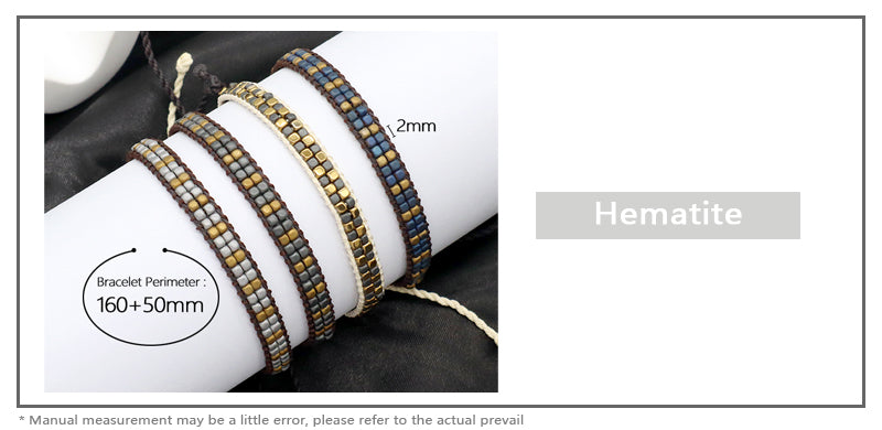 Custom Woven Good quality OEM Wholesale Simple Design Best Friend Handmade Adjustable Double Rows Hematite Beads Bangle Bracelet