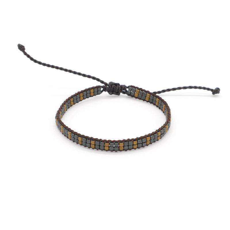 Custom Woven Good quality OEM Wholesale Simple Design Best Friend Handmade Adjustable Double Rows Hematite Beads Bangle Bracelet