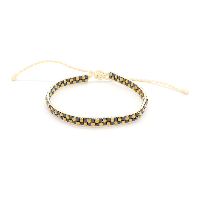 Custom Woven Good quality OEM Wholesale Simple Design Best Friend Handmade Adjustable Double Rows Hematite Beads Bangle Bracelet