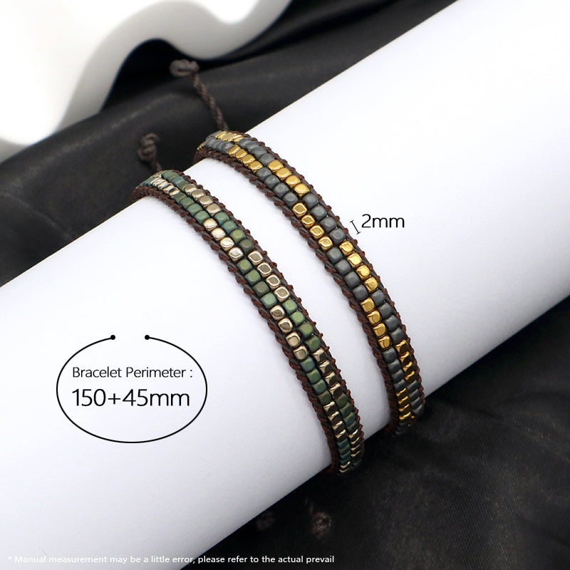 Custom Woven Good Quality OEM Wholesale Simple Design Best Friend Handmade Adjustable Double Rows Hematite Beads Bangle Bracelet