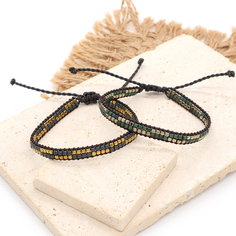 Custom Woven Good Quality OEM Wholesale Simple Design Best Friend Handmade Adjustable Double Rows Hematite Beads Bangle Bracelet