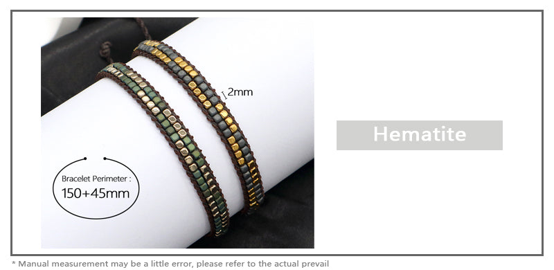 Custom Woven Good Quality OEM Wholesale Simple Design Best Friend Handmade Adjustable Double Rows Hematite Beads Bangle Bracelet