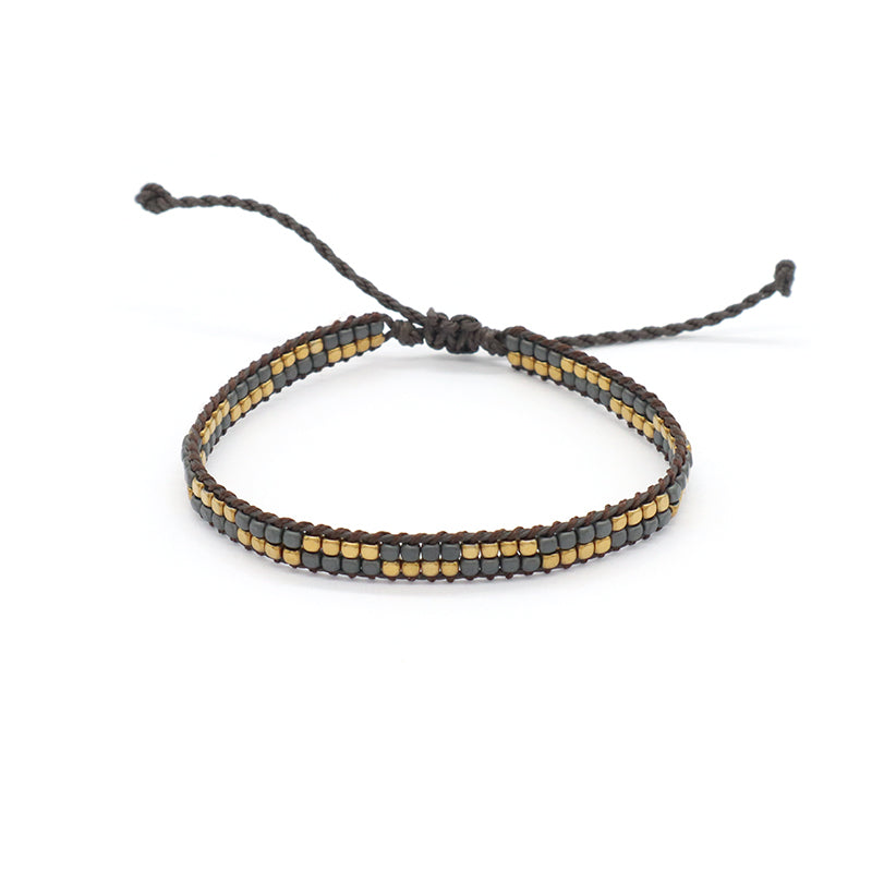 Custom Woven Good Quality OEM Wholesale Simple Design Best Friend Handmade Adjustable Double Rows Hematite Beads Bangle Bracelet