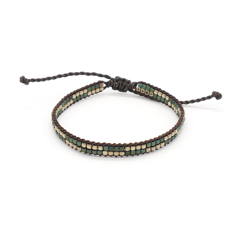 Custom Woven Good Quality OEM Wholesale Simple Design Best Friend Handmade Adjustable Double Rows Hematite Beads Bangle Bracelet