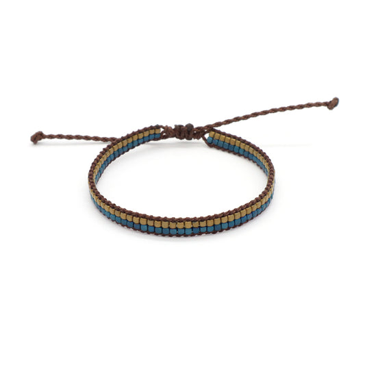 OEM Custom Simple Design Woven Good Quality Wholesale Best Friend Handmade Adjustable Double Rows Hematite Beads Bangle Bracelet