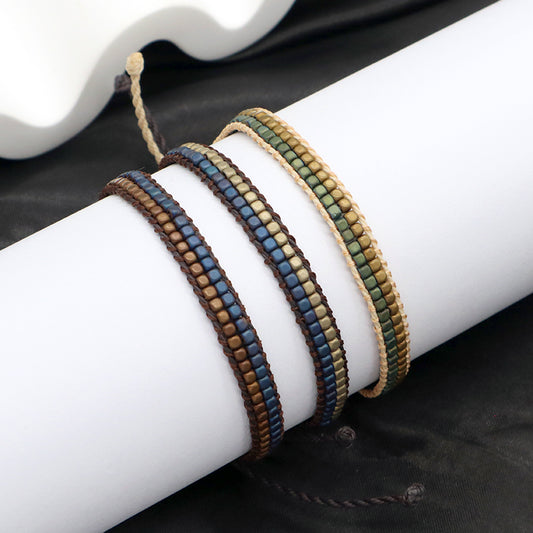 OEM Custom Good Quality Wholesale Simple Design Woven Best Friend Handmade Adjustable Double Rows Hematite Beads Bangle Bracelet