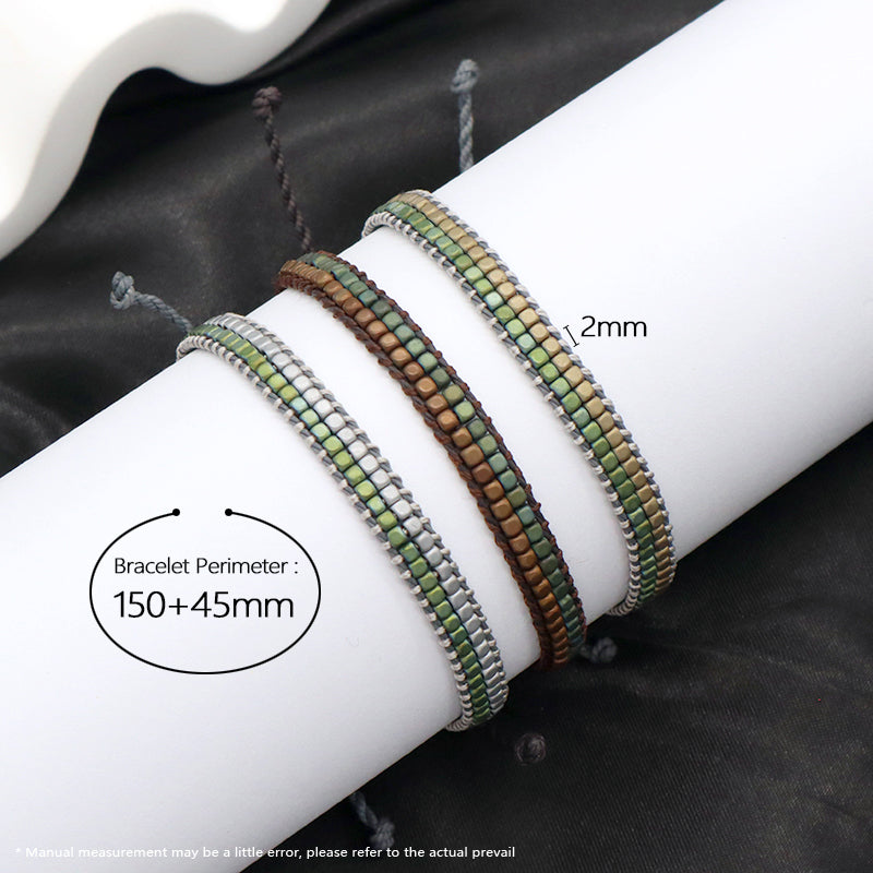 OEM Custom Woven Wholesale Simple Design Best Friend Handmade Adjustable Double Layers Hematite Beads Bangle Bracelet