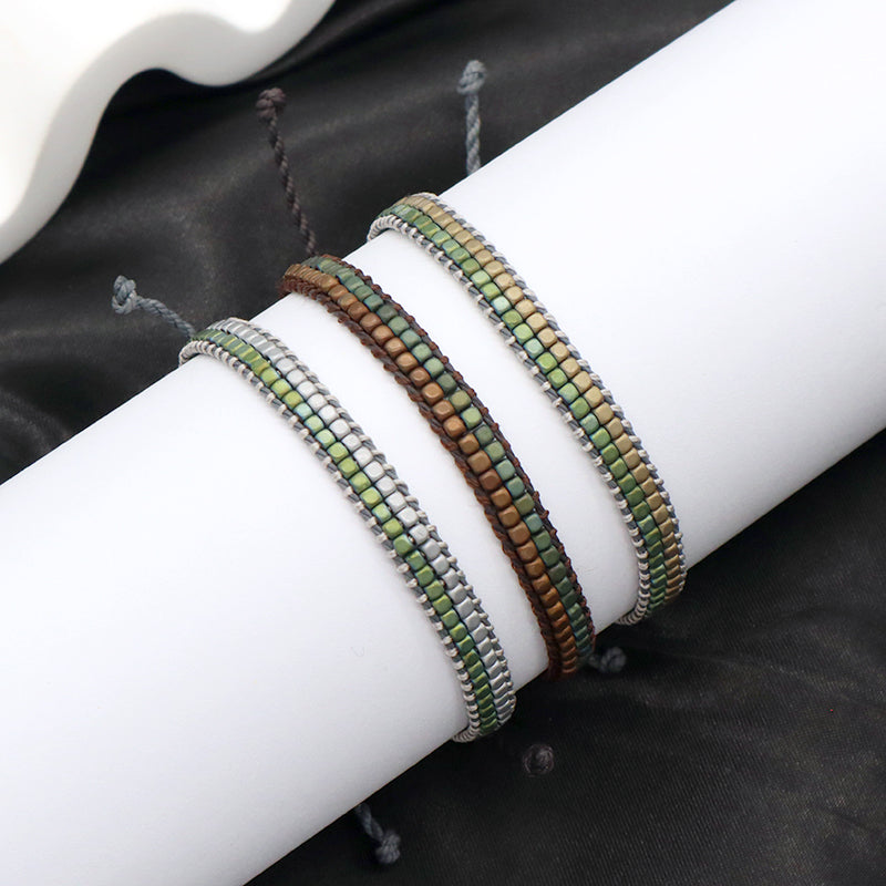 OEM Custom Woven Wholesale Simple Design Best Friend Handmade Adjustable Double Layers Hematite Beads Bangle Bracelet