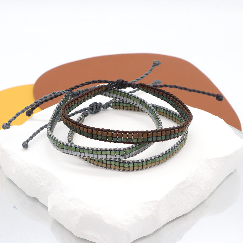 OEM Custom Woven Wholesale Simple Design Best Friend Handmade Adjustable Double Layers Hematite Beads Bangle Bracelet
