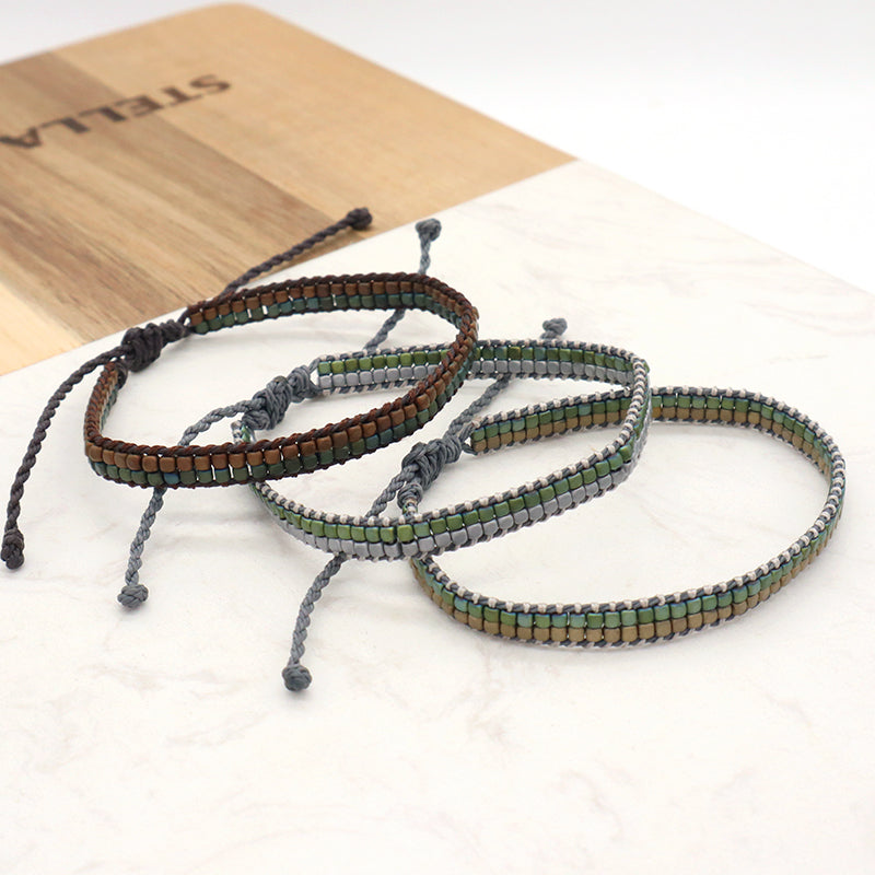 OEM Custom Woven Wholesale Simple Design Best Friend Handmade Adjustable Double Layers Hematite Beads Bangle Bracelet