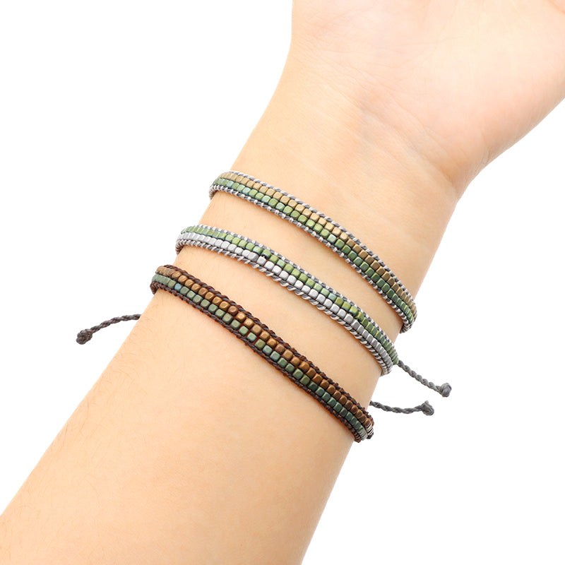 OEM Custom Woven Wholesale Simple Design Best Friend Handmade Adjustable Double Layers Hematite Beads Bangle Bracelet