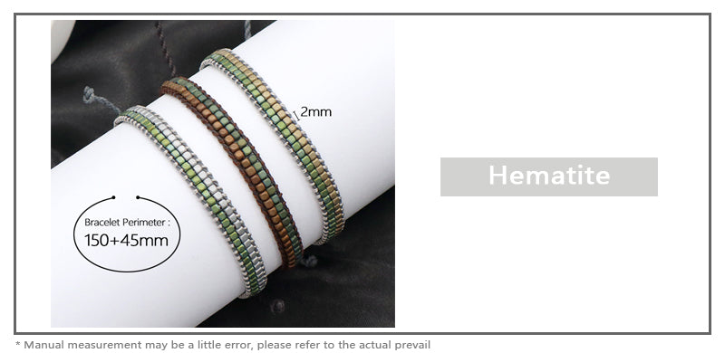 OEM Custom Woven Wholesale Simple Design Best Friend Handmade Adjustable Double Layers Hematite Beads Bangle Bracelet