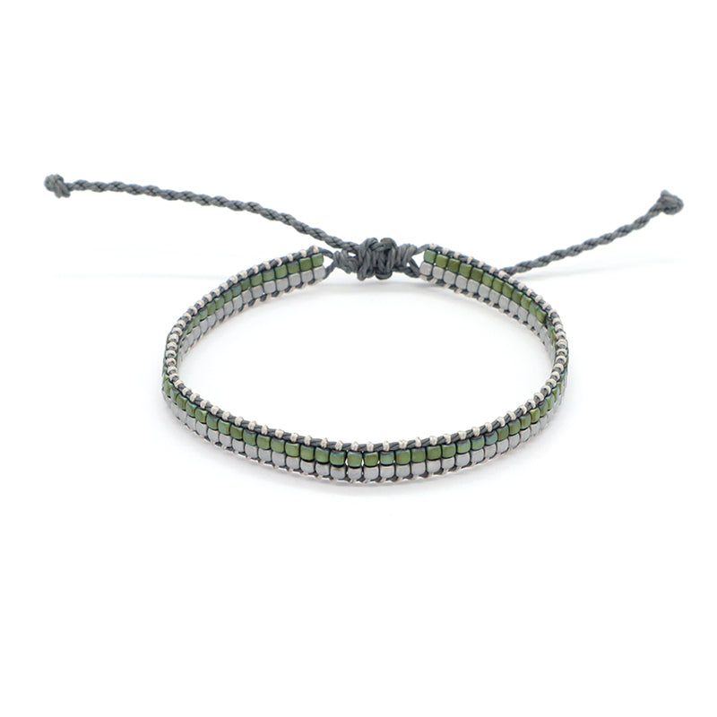 OEM Custom Woven Wholesale Simple Design Best Friend Handmade Adjustable Double Layers Hematite Beads Bangle Bracelet