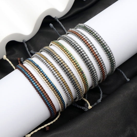 Good Quality OEM Wholesale Custom Woven Best Friend Simple Design Handmade Adjustable Double Rows Hematite Beads Bangle Bracelet