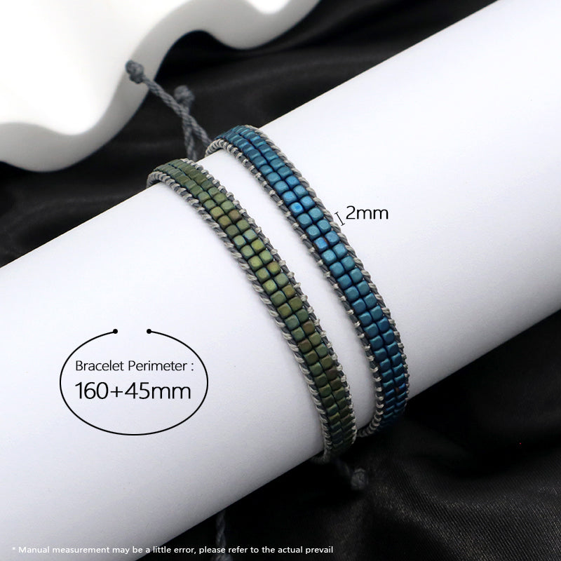 Custom Woven Good quality OEM Wholesale Simple Design Best Friend Handmade Adjustable Double Rows Hematite Beads Bangle Bracelet