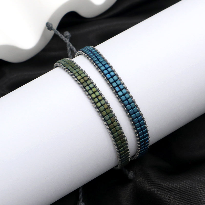 Custom Woven Good quality OEM Wholesale Simple Design Best Friend Handmade Adjustable Double Rows Hematite Beads Bangle Bracelet