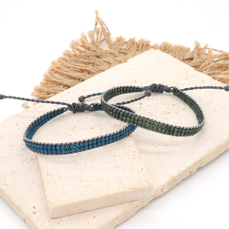 Custom Woven Good quality OEM Wholesale Simple Design Best Friend Handmade Adjustable Double Rows Hematite Beads Bangle Bracelet