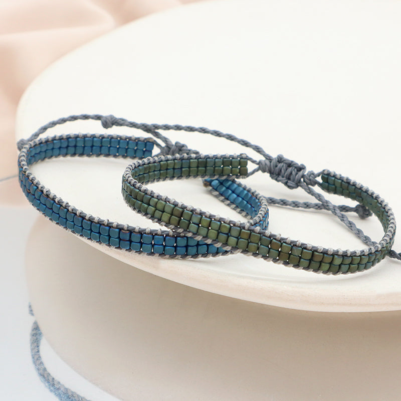 Custom Woven Good quality OEM Wholesale Simple Design Best Friend Handmade Adjustable Double Rows Hematite Beads Bangle Bracelet