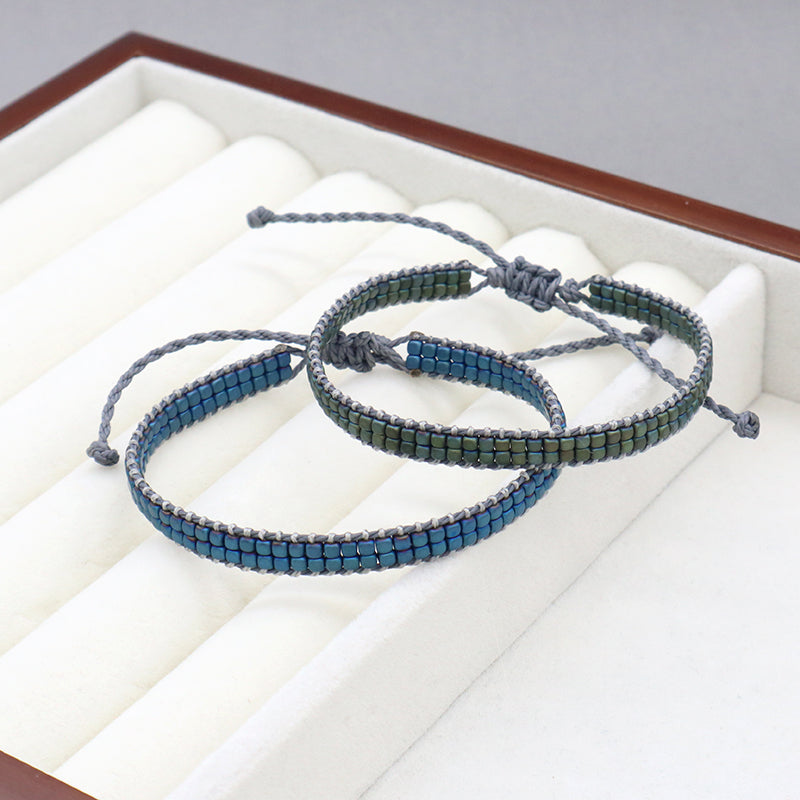 Custom Woven Good quality OEM Wholesale Simple Design Best Friend Handmade Adjustable Double Rows Hematite Beads Bangle Bracelet