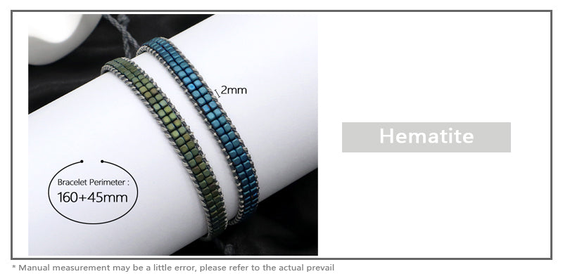 Custom Woven Good quality OEM Wholesale Simple Design Best Friend Handmade Adjustable Double Rows Hematite Beads Bangle Bracelet