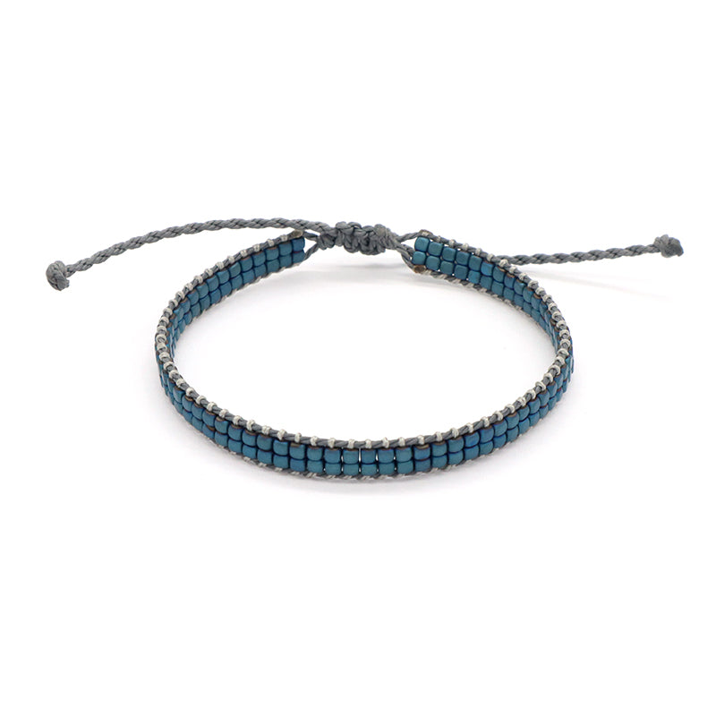 Custom Woven Good quality OEM Wholesale Simple Design Best Friend Handmade Adjustable Double Rows Hematite Beads Bangle Bracelet