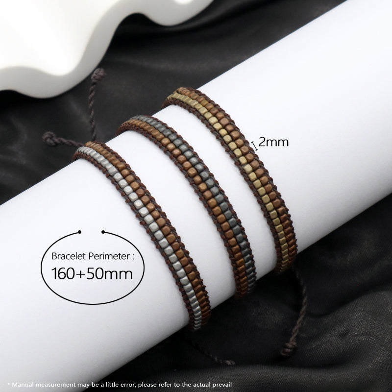 Handmade OEM Good Quality Wholesale Simple Design Custom Woven Best Friend Adjustable Double Rows Hematite Beads Bangle Bracelet