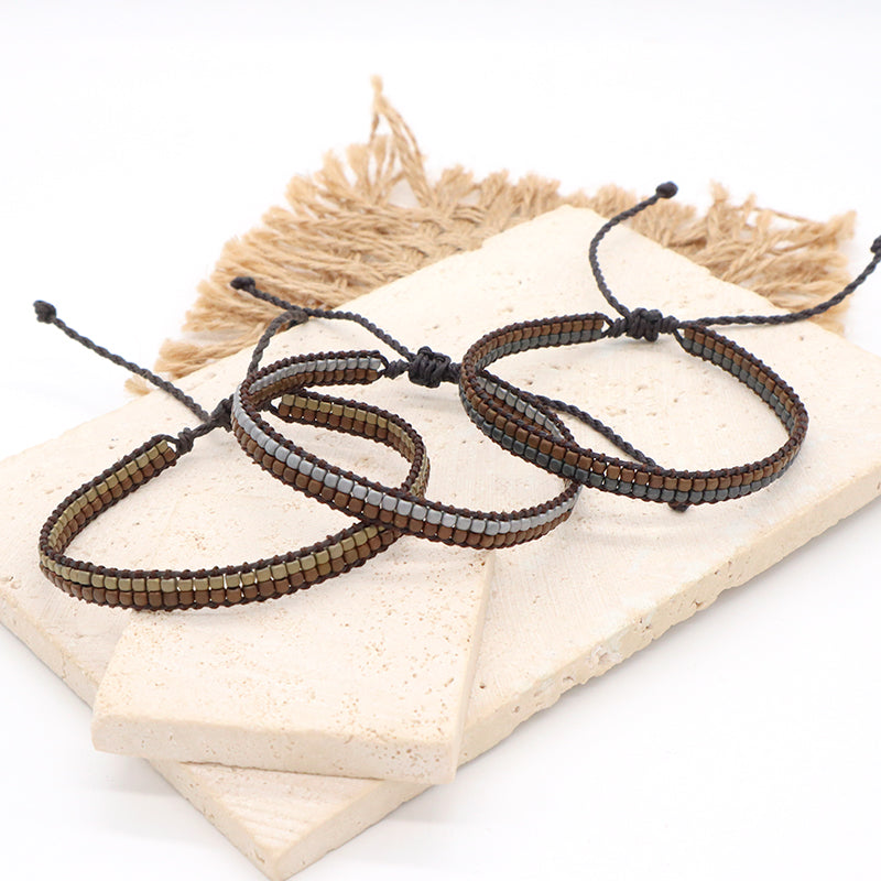 Handmade OEM Good Quality Wholesale Simple Design Custom Woven Best Friend Adjustable Double Rows Hematite Beads Bangle Bracelet