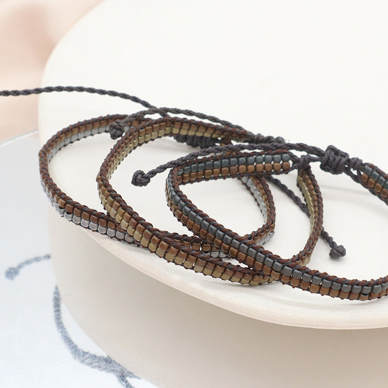 Handmade OEM Good Quality Wholesale Simple Design Custom Woven Best Friend Adjustable Double Rows Hematite Beads Bangle Bracelet