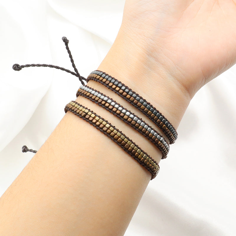 Handmade OEM Good Quality Wholesale Simple Design Custom Woven Best Friend Adjustable Double Rows Hematite Beads Bangle Bracelet