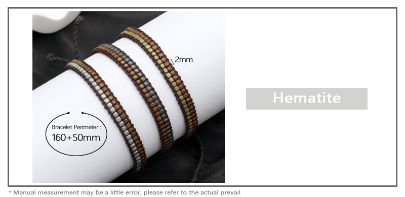 Handmade OEM Good Quality Wholesale Simple Design Custom Woven Best Friend Adjustable Double Rows Hematite Beads Bangle Bracelet