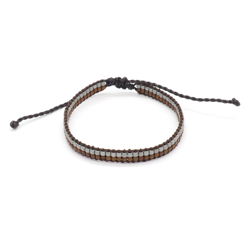 Handmade OEM Good Quality Wholesale Simple Design Custom Woven Best Friend Adjustable Double Rows Hematite Beads Bangle Bracelet