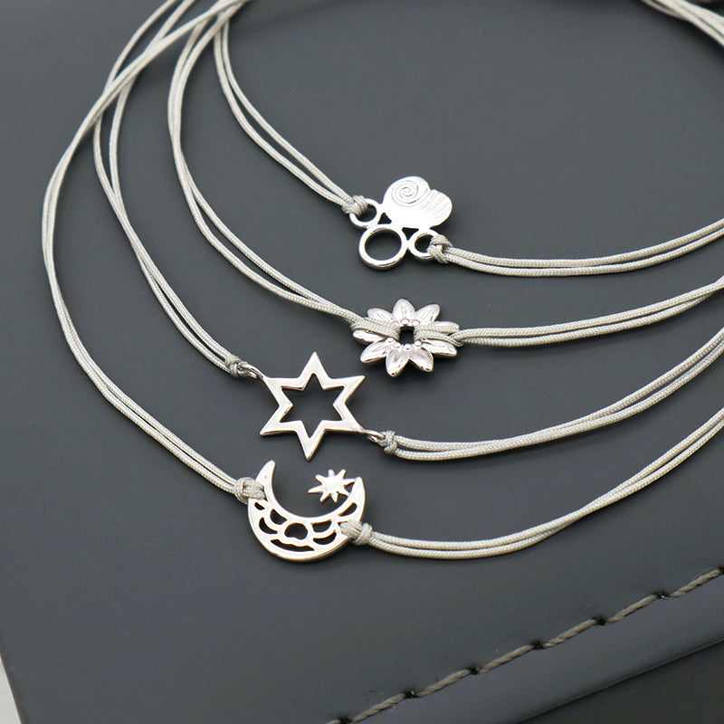 Custom New Fashion Girl Woman Gift Jewelry Simple Design Adjustable Cotton Wire With 925 Sterling Silver Charm Bracelets