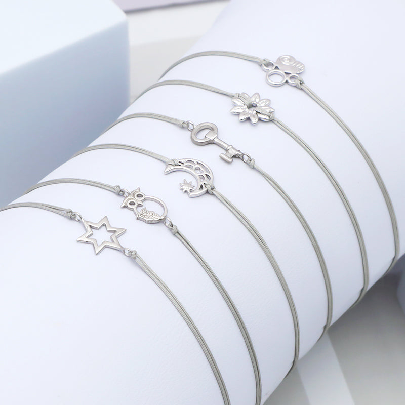 Custom New Fashion Girl Woman Gift Jewelry Simple Design Adjustable Cotton Wire With 925 Sterling Silver Charm Bracelets