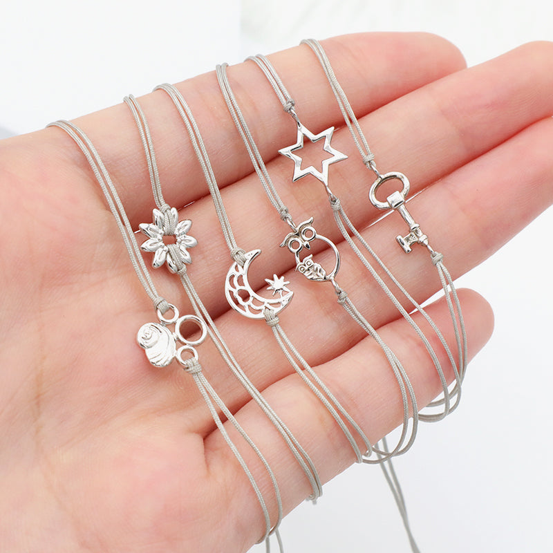 Custom New Fashion Girl Woman Gift Jewelry Simple Design Adjustable Cotton Wire With 925 Sterling Silver Charm Bracelets