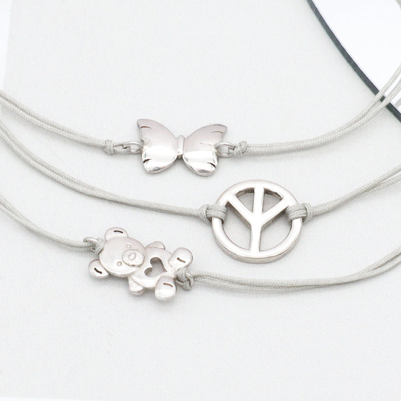 Cross Butterfly Anchor 925 Sterling Silver Charm Casual Bracelet Simple Design Adjustable Cotton Wire Bracelets