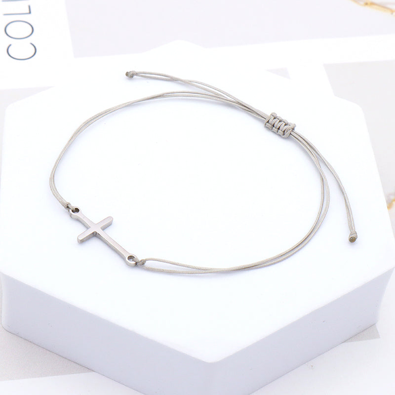 Cross Butterfly Anchor 925 Sterling Silver Charm Casual Bracelet Simple Design Adjustable Cotton Wire Bracelets