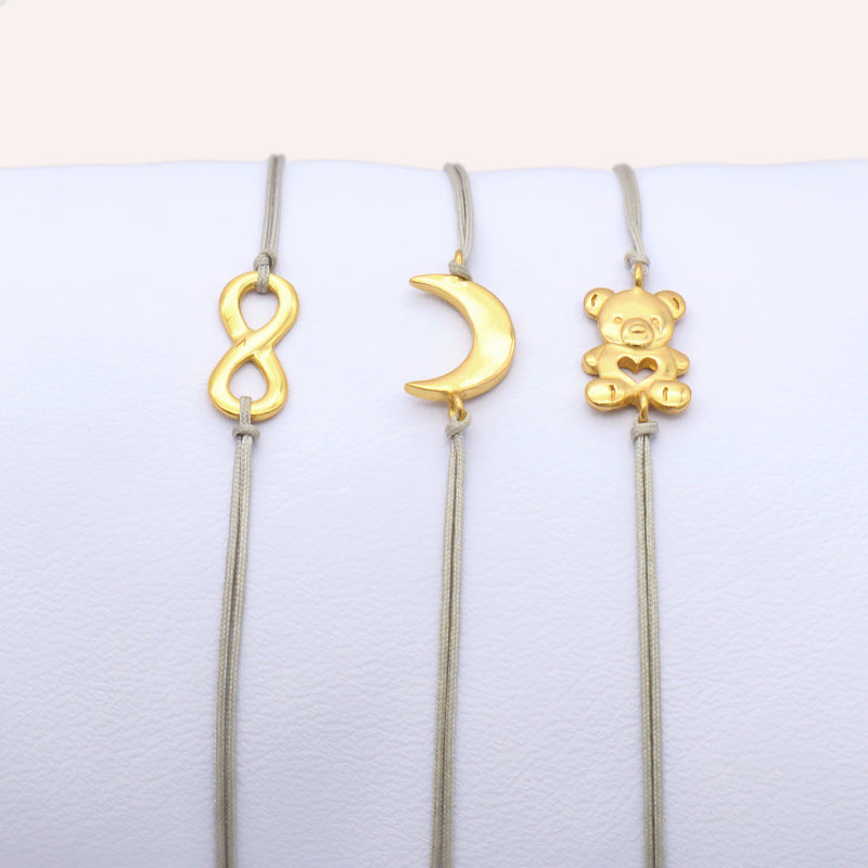 Wholesale Friendship gift cross star moon bear butterfly gold plating adjustable handmade 925 sterling silver charm bracelets