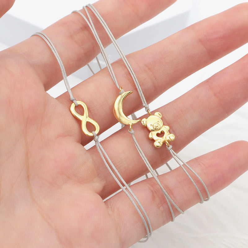Wholesale Friendship gift cross star moon bear butterfly gold plating adjustable handmade 925 sterling silver charm bracelets