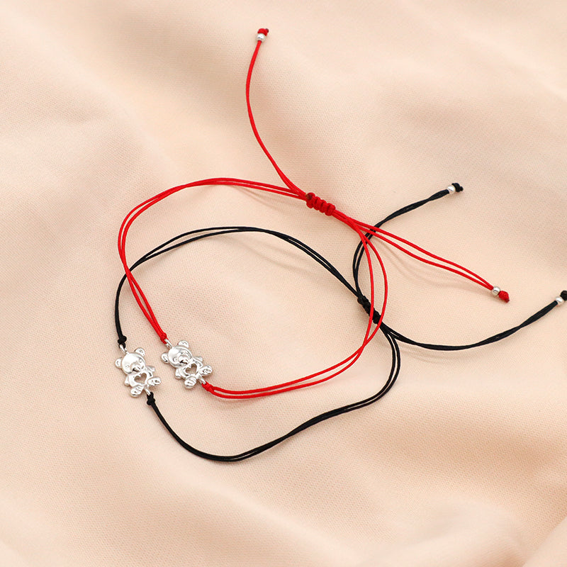 OEM Simple Design Handmade New Fashion Jewelry Adjust 925 Sterling Silver Small Bear Charm Thread Bracelets