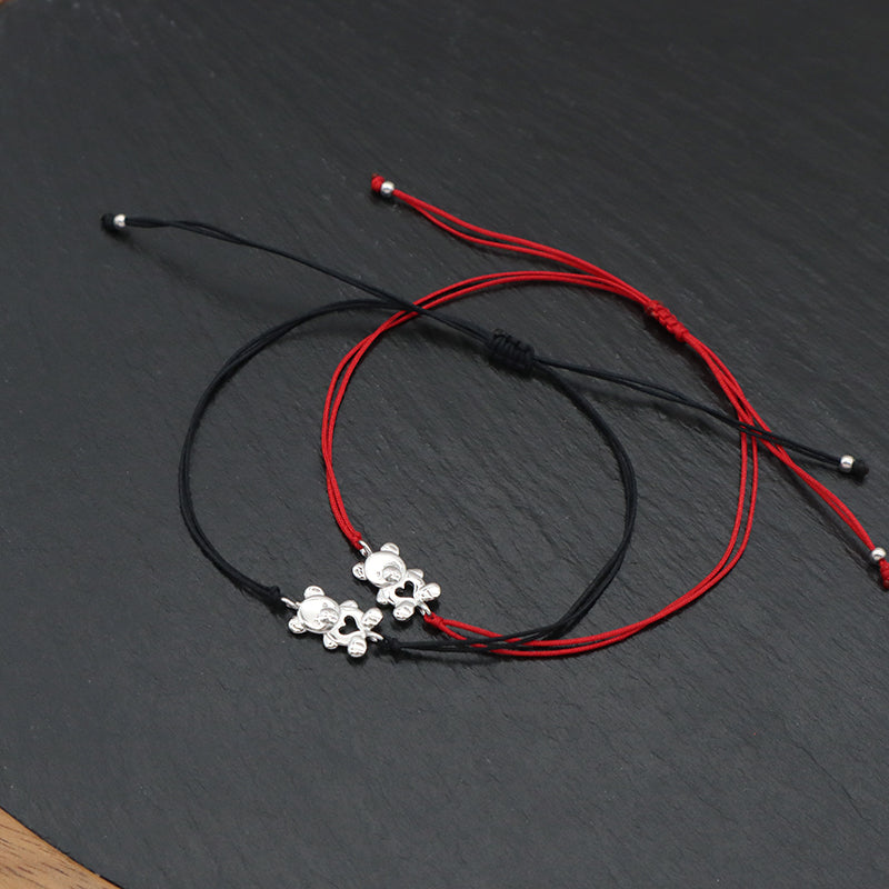 OEM Simple Design Handmade New Fashion Jewelry Adjust 925 Sterling Silver Small Bear Charm Thread Bracelets