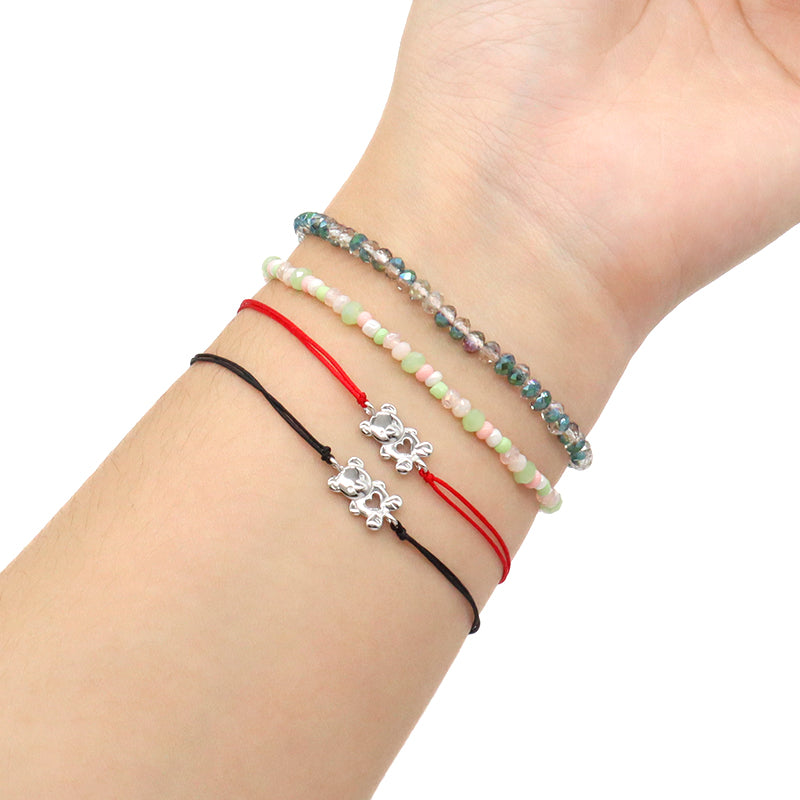 OEM Simple Design Handmade New Fashion Jewelry Adjust 925 Sterling Silver Small Bear Charm Thread Bracelets