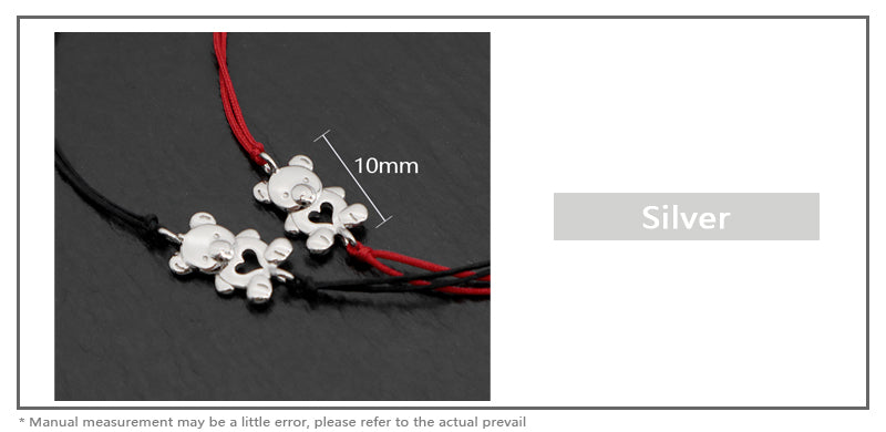 OEM Simple Design Handmade New Fashion Jewelry Adjust 925 Sterling Silver Small Bear Charm Thread Bracelets