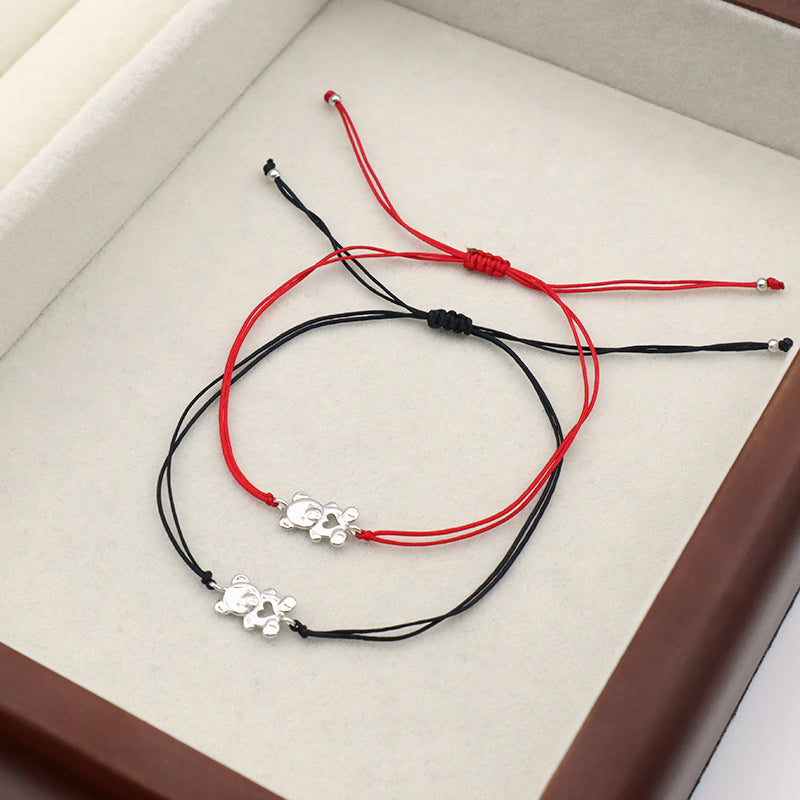 OEM Simple Design Handmade New Fashion Jewelry Adjust 925 Sterling Silver Small Bear Charm Thread Bracelets
