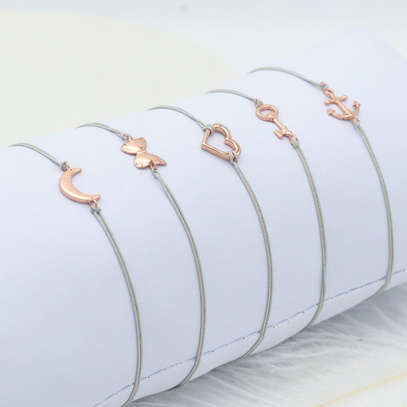 Custom Wholesale Baby Girl Women Moon Heart Anchor Keys Butterfly 925 Sterling Silver Small Charm Bracelets