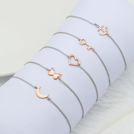 Custom Wholesale Baby Girl Women Moon Heart Anchor Keys Butterfly 925 Sterling Silver Small Charm Bracelets