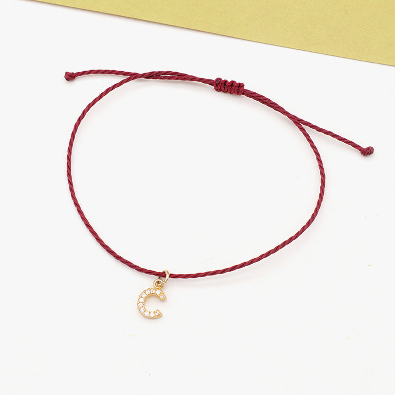 Fashion Jewelry Woman Handmade Adjustable Cotton Bracelet 925 Sterling Silver Letters Initial Charm Bracelet